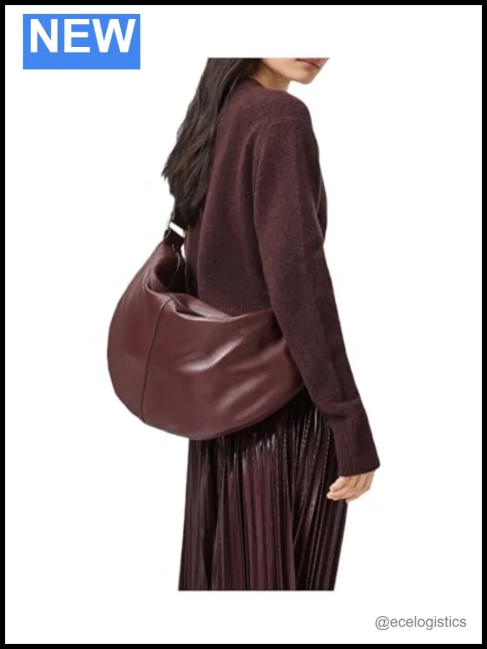 Leather Lamb Hobo Shoulder Bag with Zipper Closure, Lightweight
